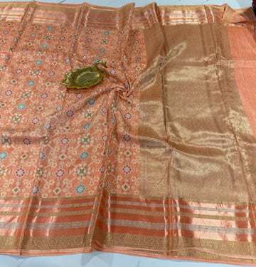 PT-A6 peach colour Patola saree