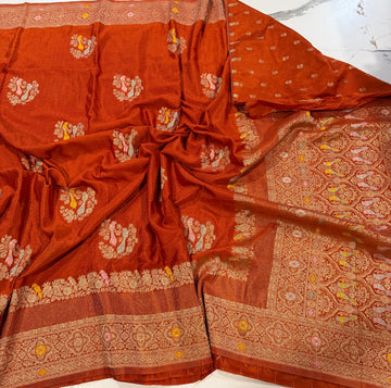 BS-1650 Rust colour benny crepe saree