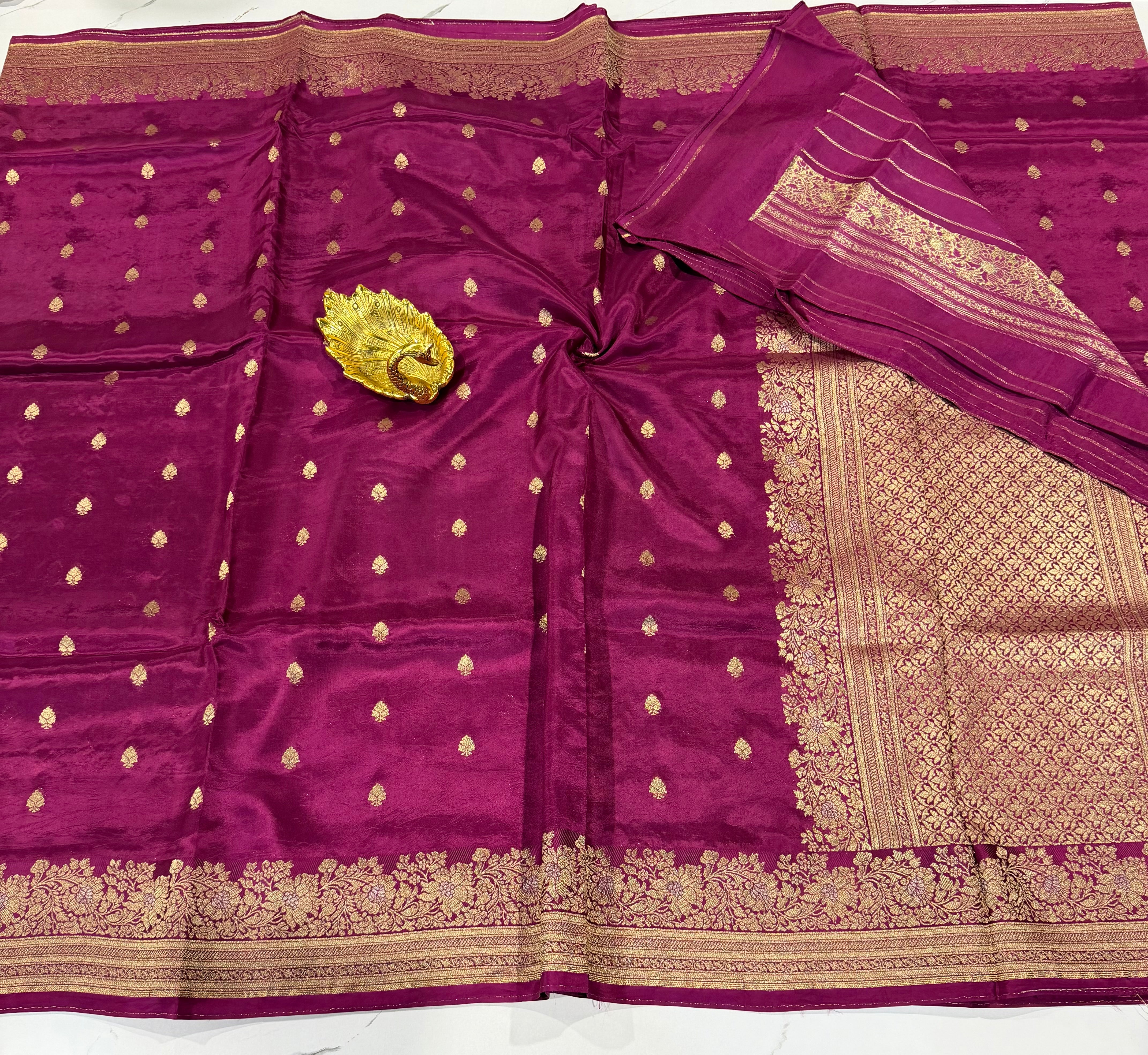 Gm-3950 banaras green mango dark pink color saree