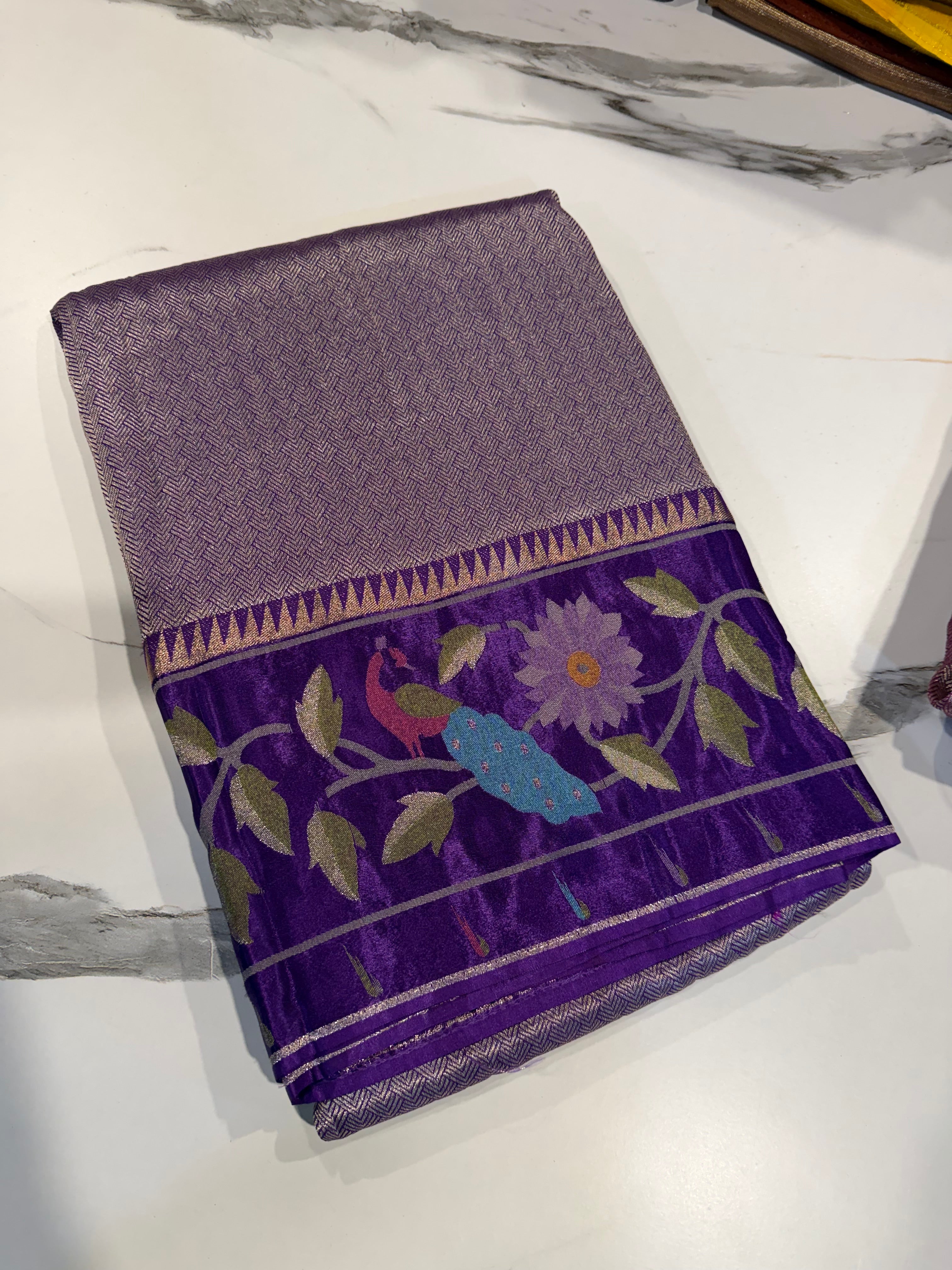 KT-5 violet colour kanchi tissue saree