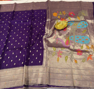 KP-5250 violet Paithani Kora saree