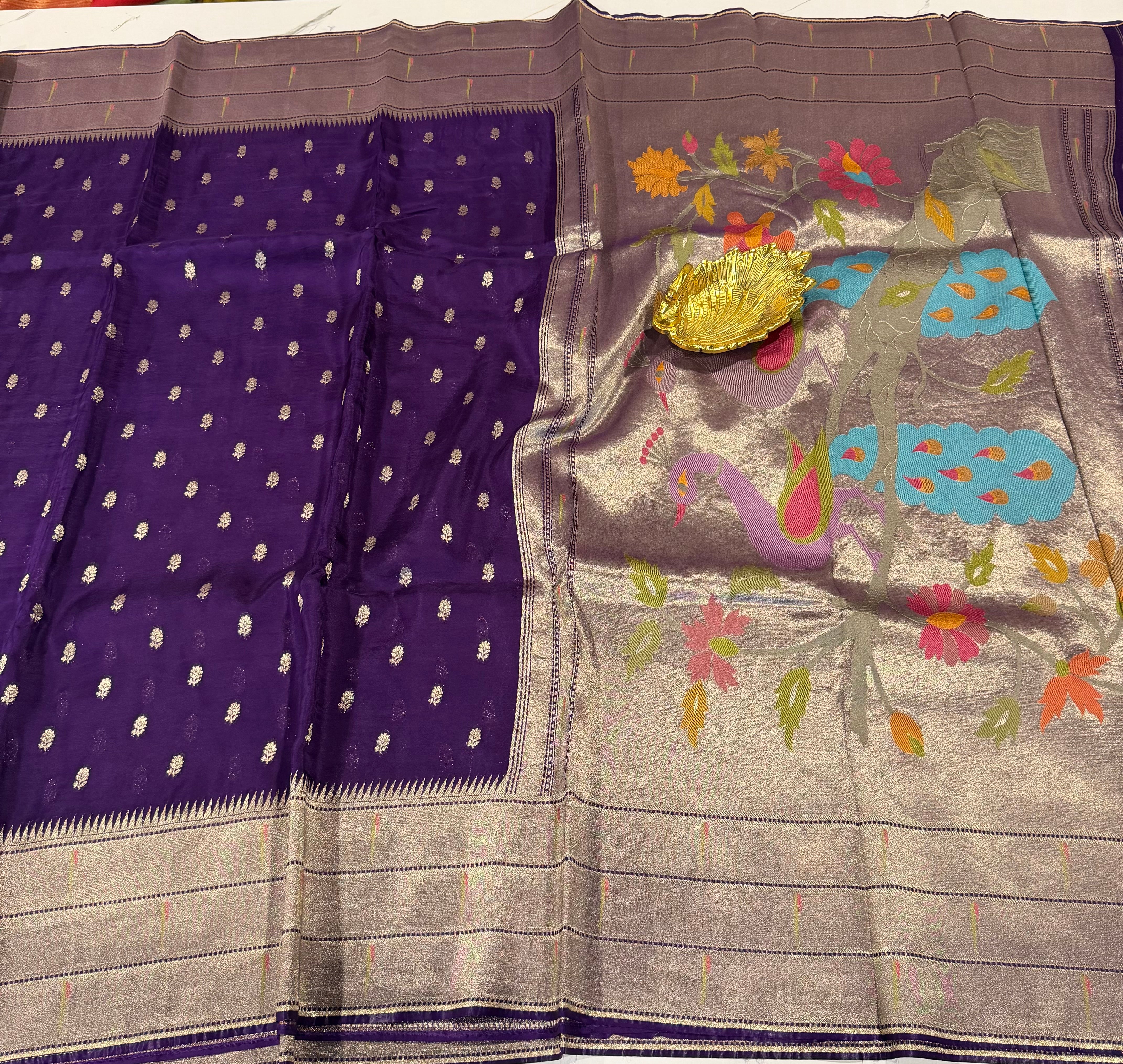 KP-5250 violet Paithani Kora saree