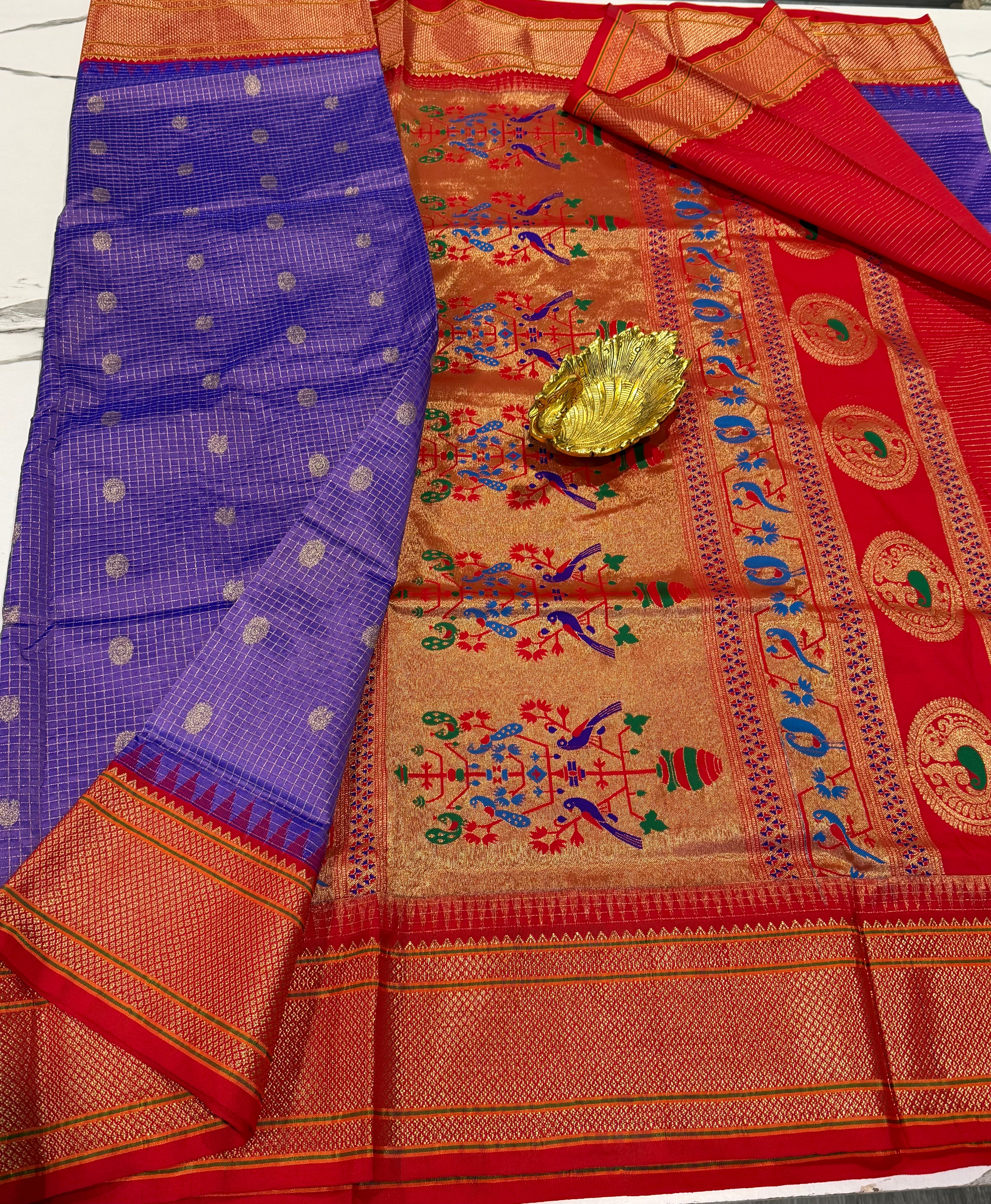 LD-SN35 
lavender colour and red border saree