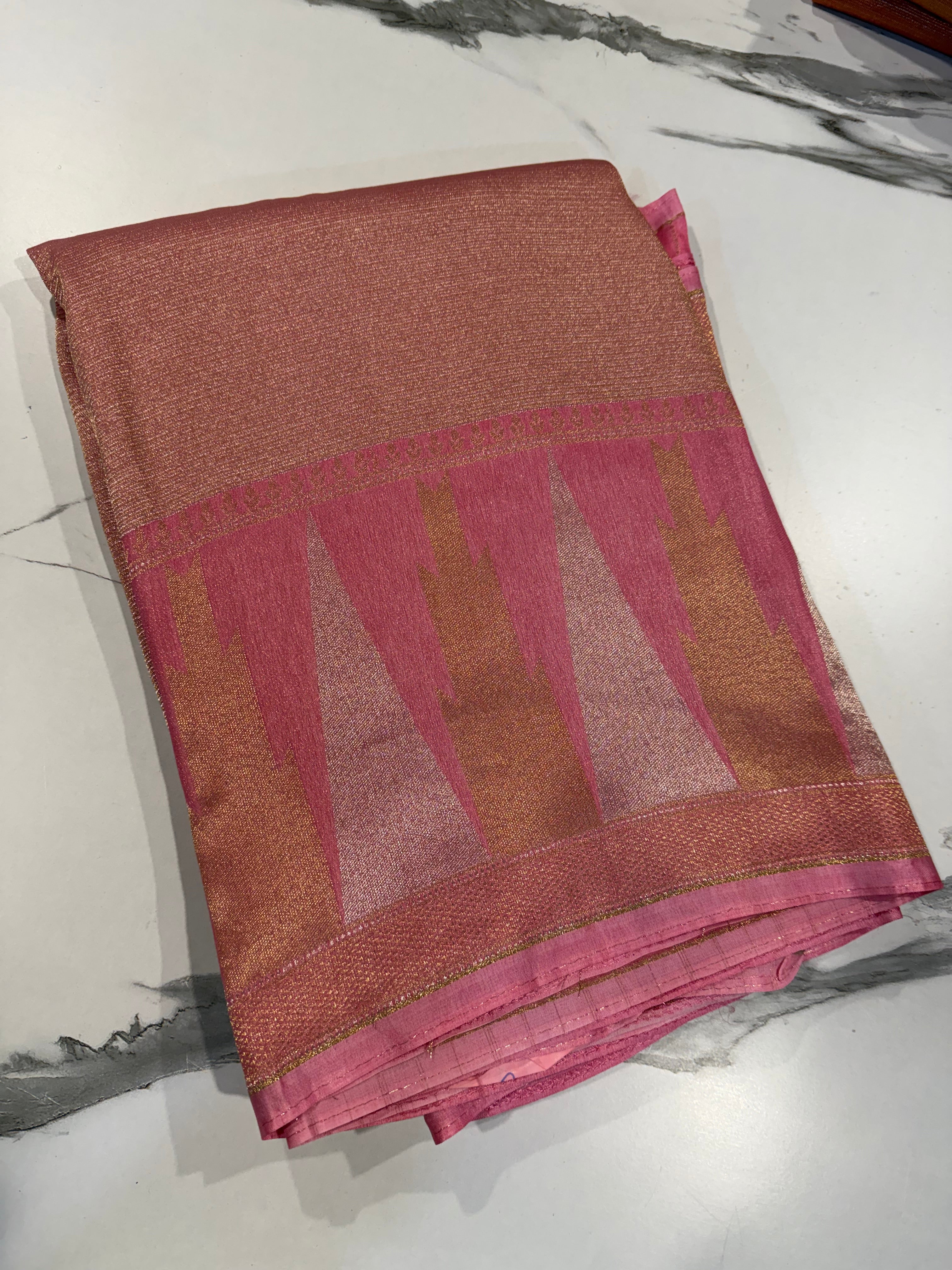 TT-45 baby pink colour Temple tissue saree