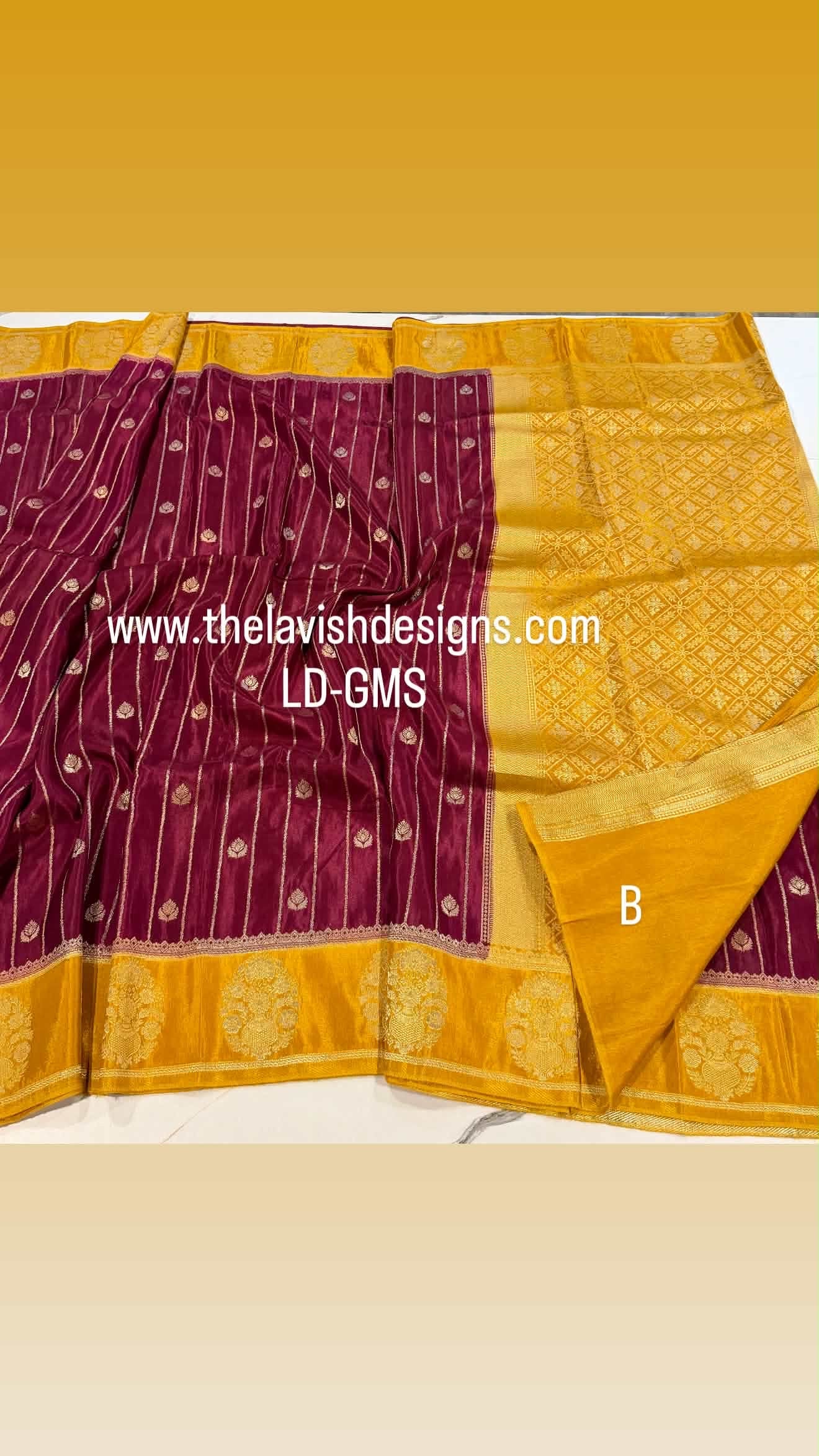 Banaras Green Mango sarees LD-GMS Maroon n yellow saree