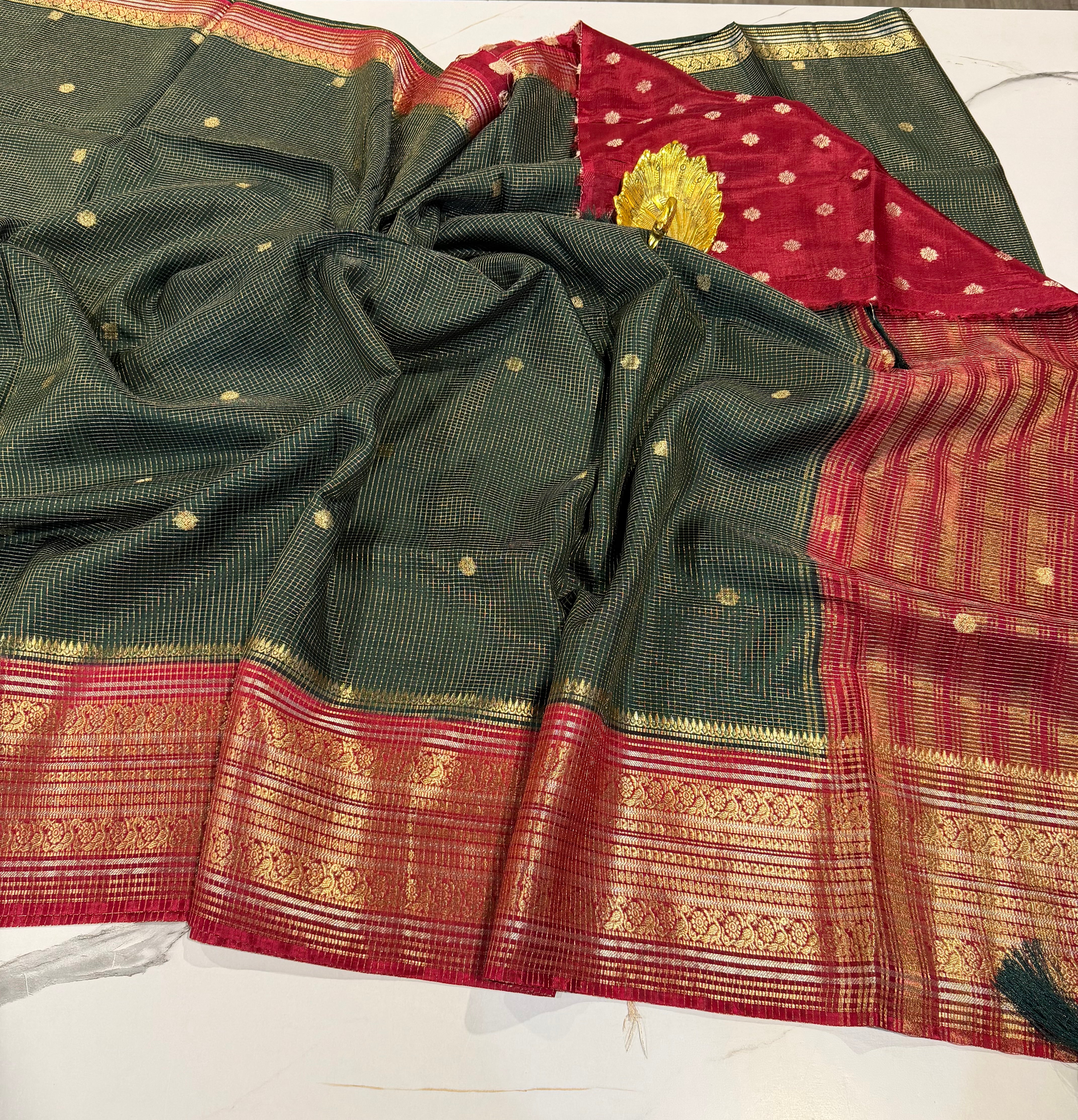 VKC2149BB- green  n Red Kanchi Brdr saree