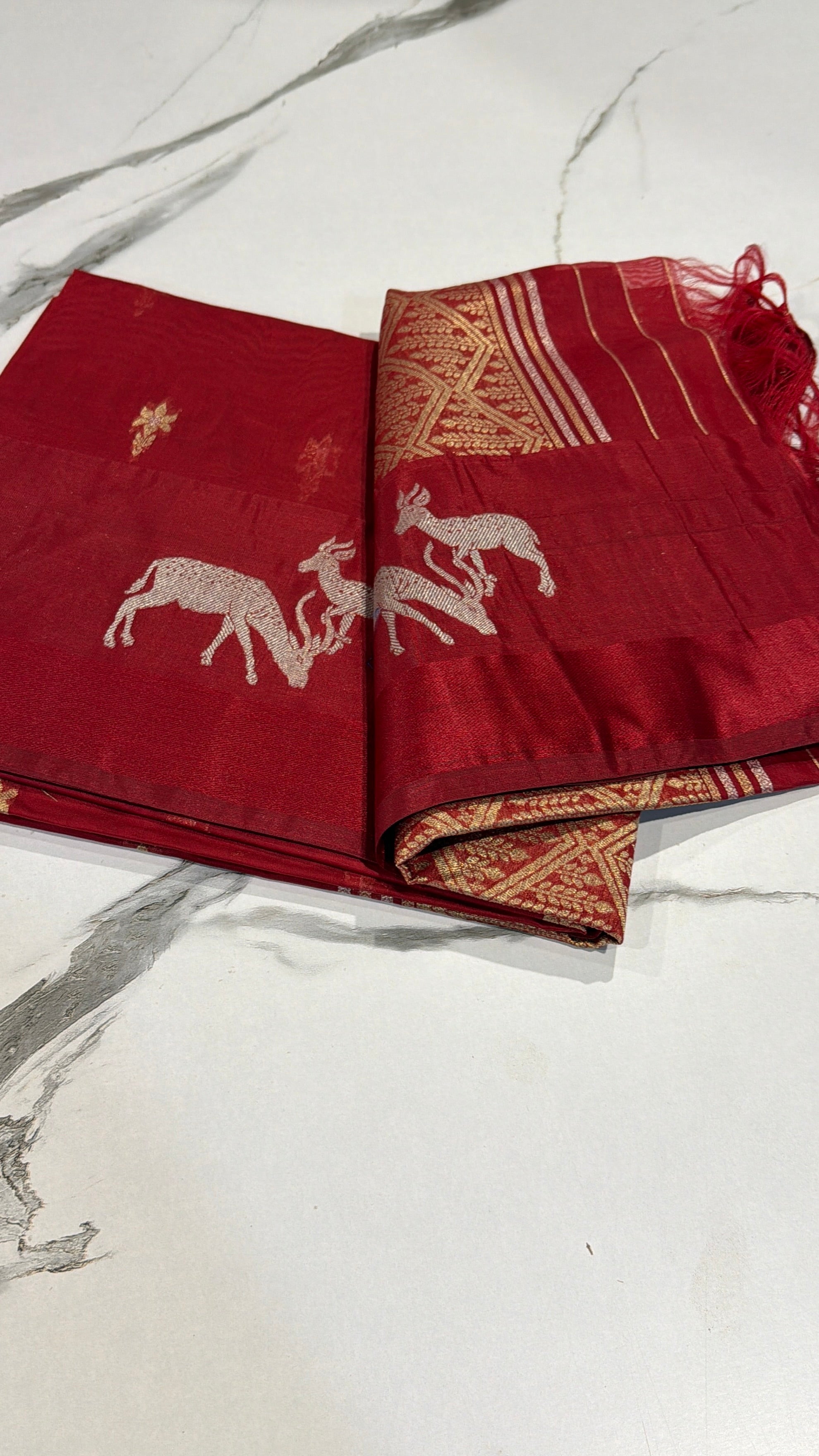 CR-21 Red Kora jamdani semi sarees