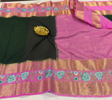 LD-M2 semi Mysore sarees green & pink saree