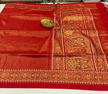 P6 tissue Patola sarees red colour saree