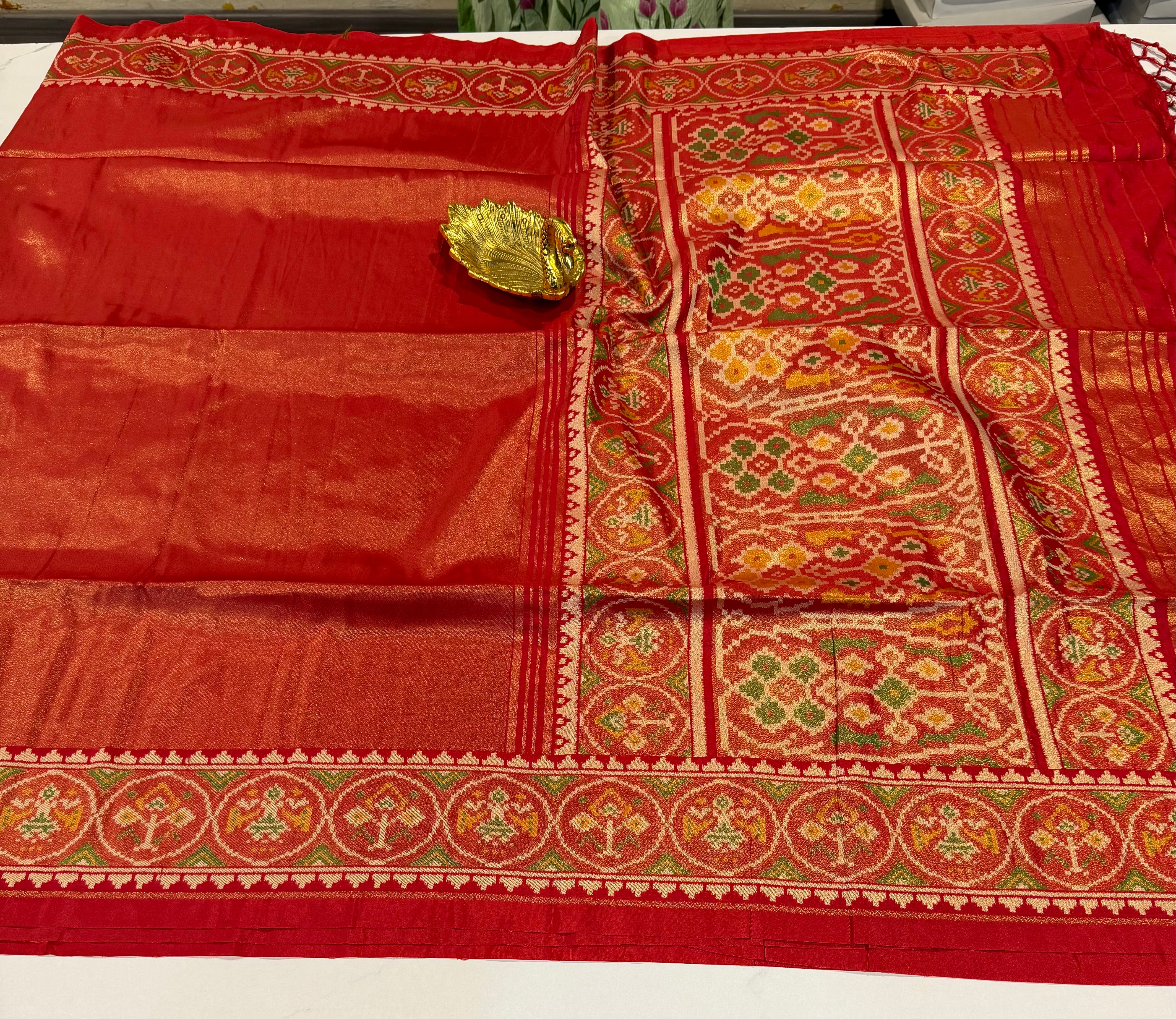 P6 tissue Patola sarees red colour saree