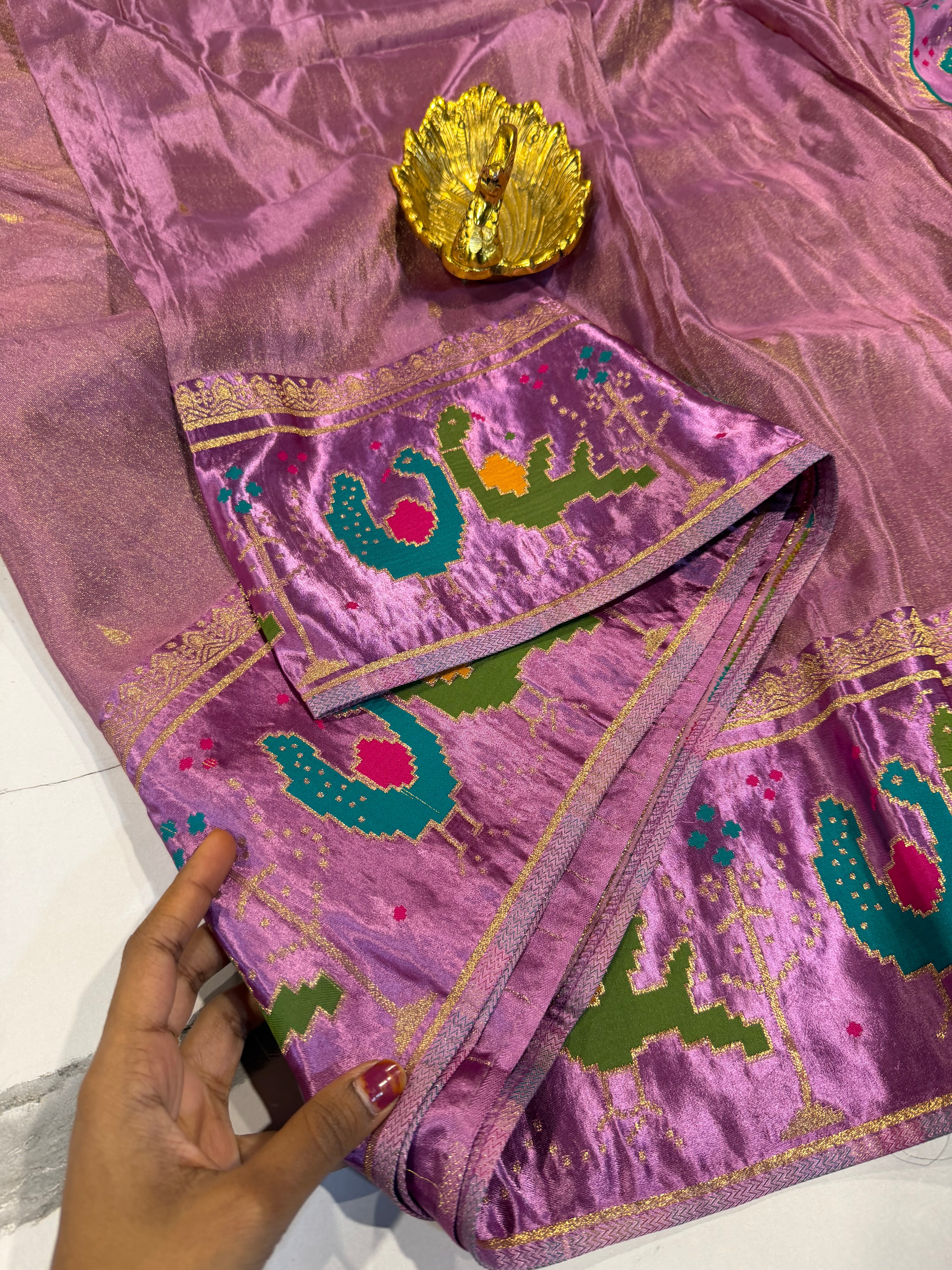 T-2998 Lavender banaras tissue Mashru borders saree