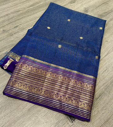 VKC2149BB- peacock blue n brinjal Kanchi Brdr saree
