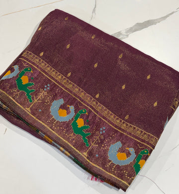 T-2998 wine  banaras Kanchi tissue Mashru borders saree