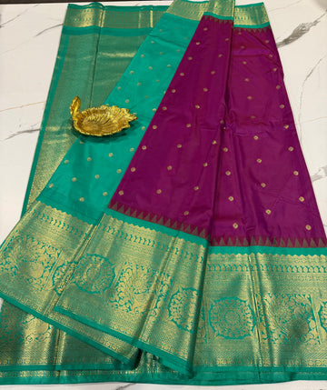 VG2 semi gadwal purple and green border saree