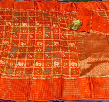 PT-475 orange patola moonga crep saree