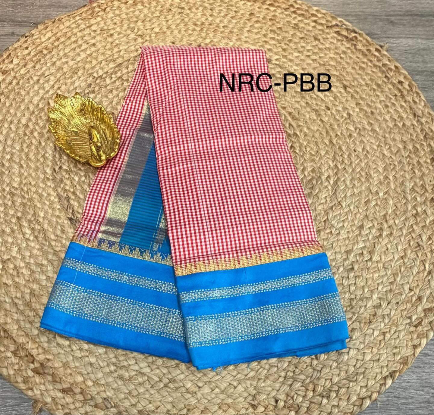 LD-N22 Narayanpet Checks Semi pink n blue with  border