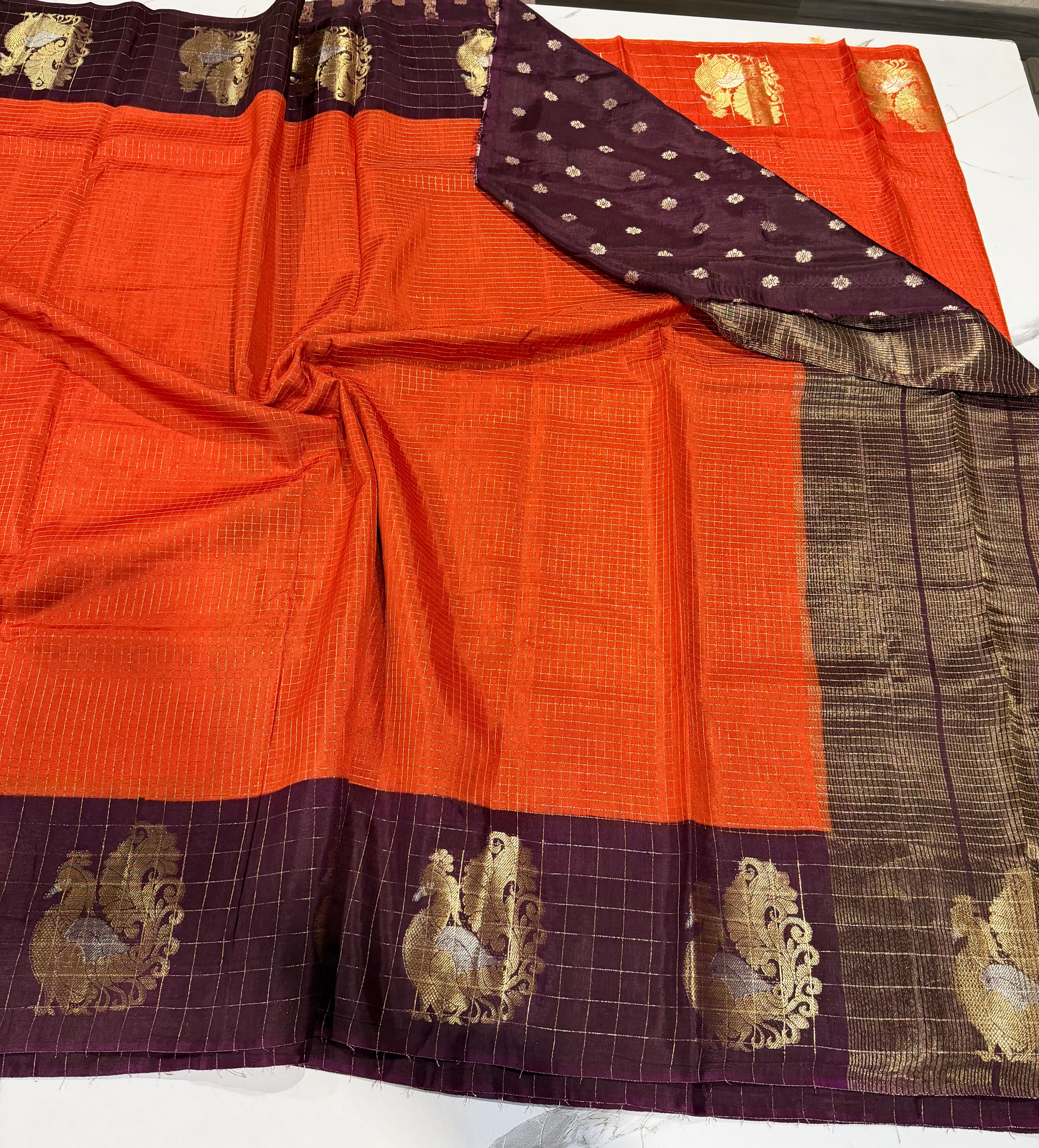 Semi Vintage Kanchi Sarees orange brown