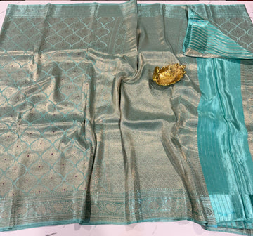 GS-4400 skyblue banaras crepe saree