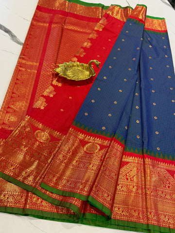 VG2 peacock blue & Red semi Gadwal saree (Copy)