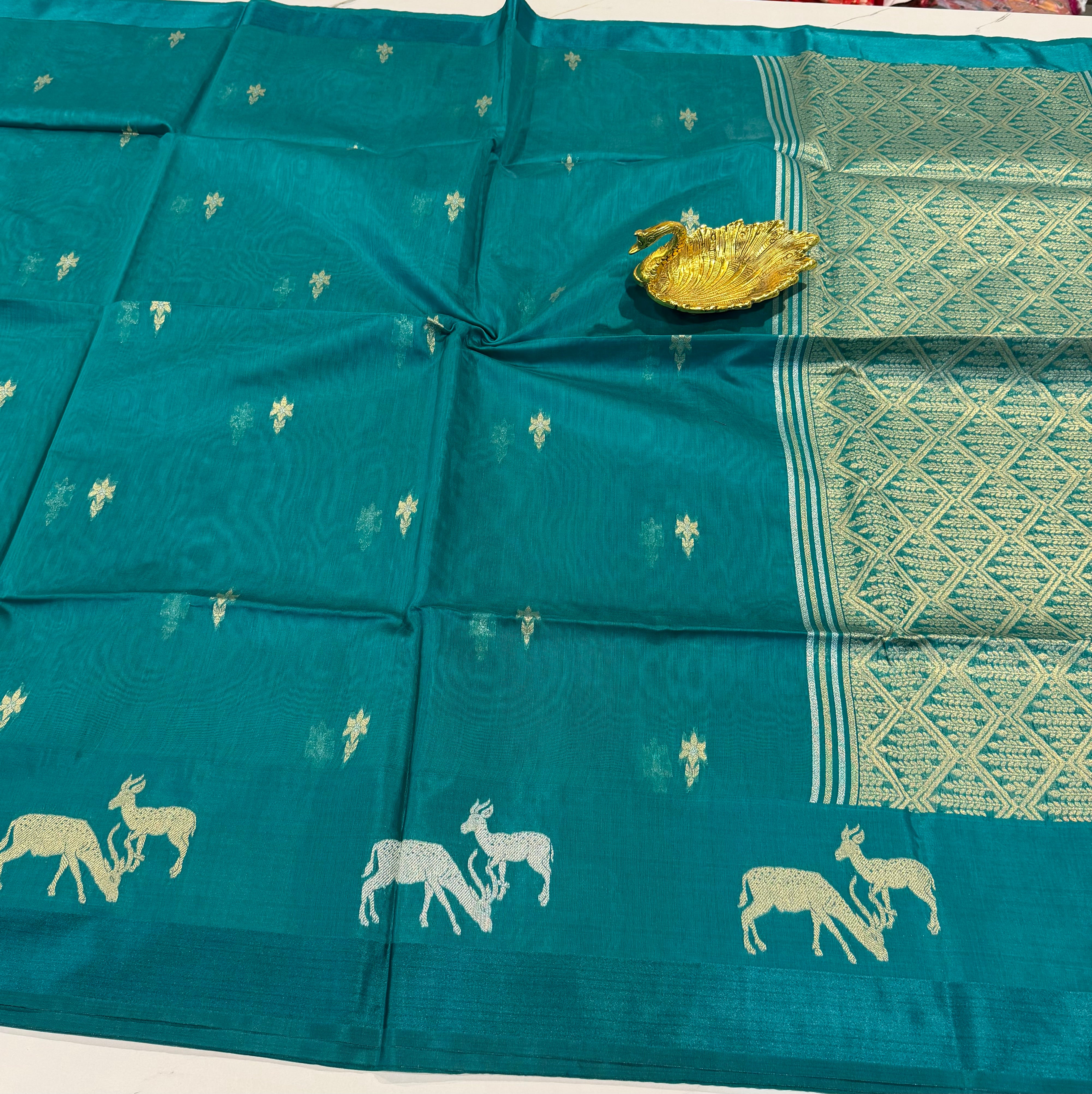 CR-21 krishna blue Kora jamdani semi sarees
