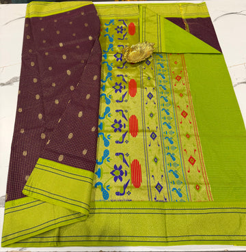 LD-NG25 wine and light green border saree