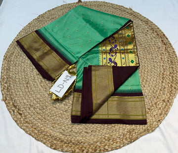 LD-N9 narayanapeta semi pattu sea green and brown saree