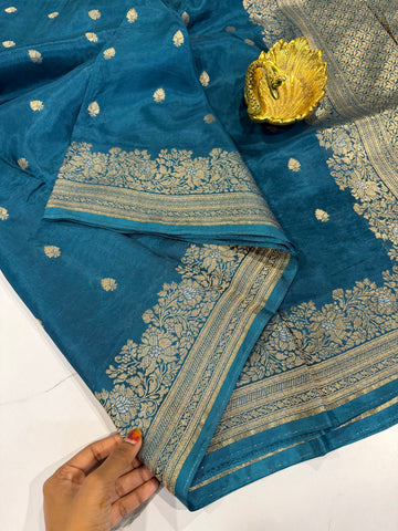 Gm-3950 banaras green mango peacock blue color saree