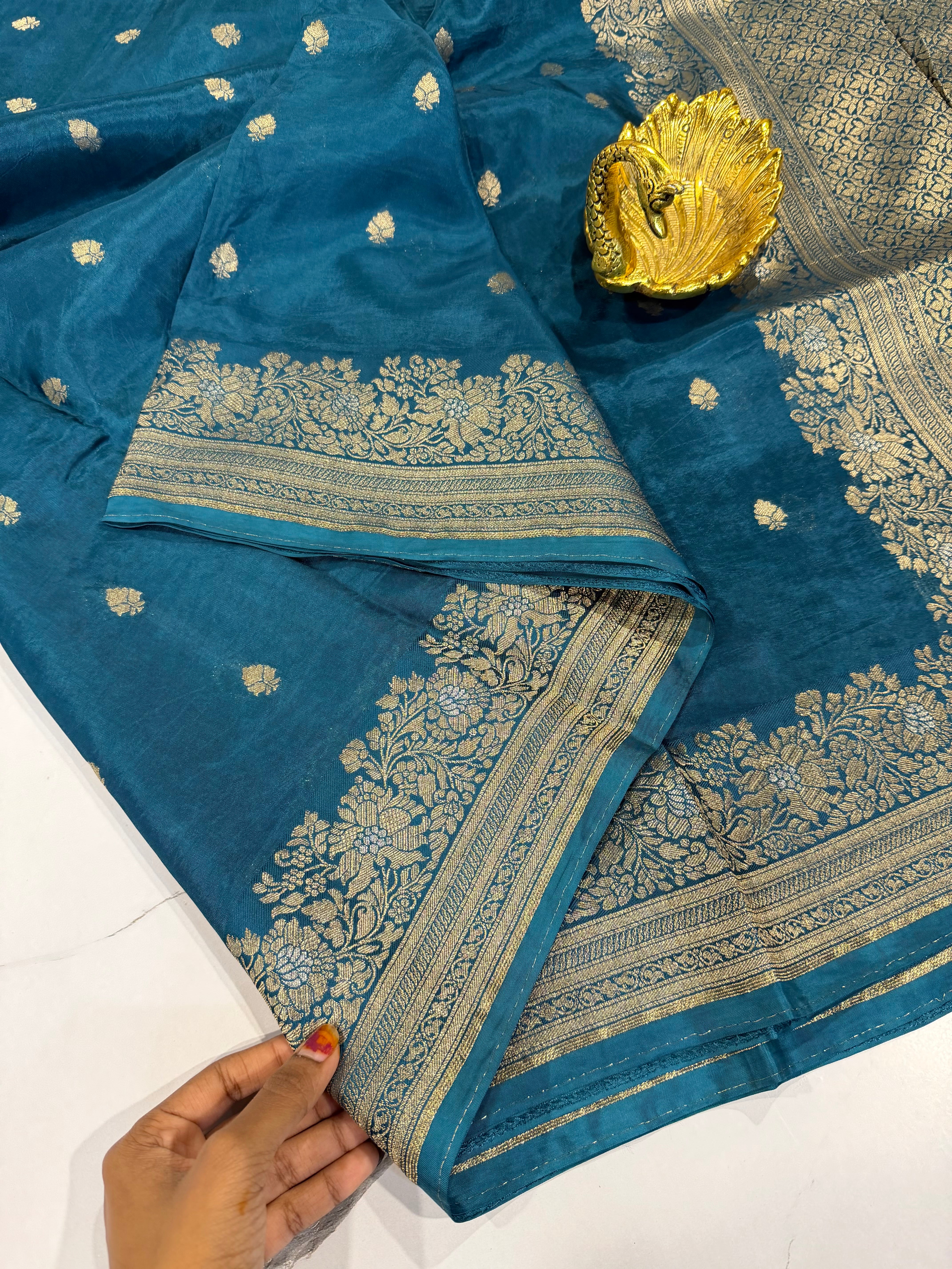 Gm-3950 banaras green mango peacock blue color saree