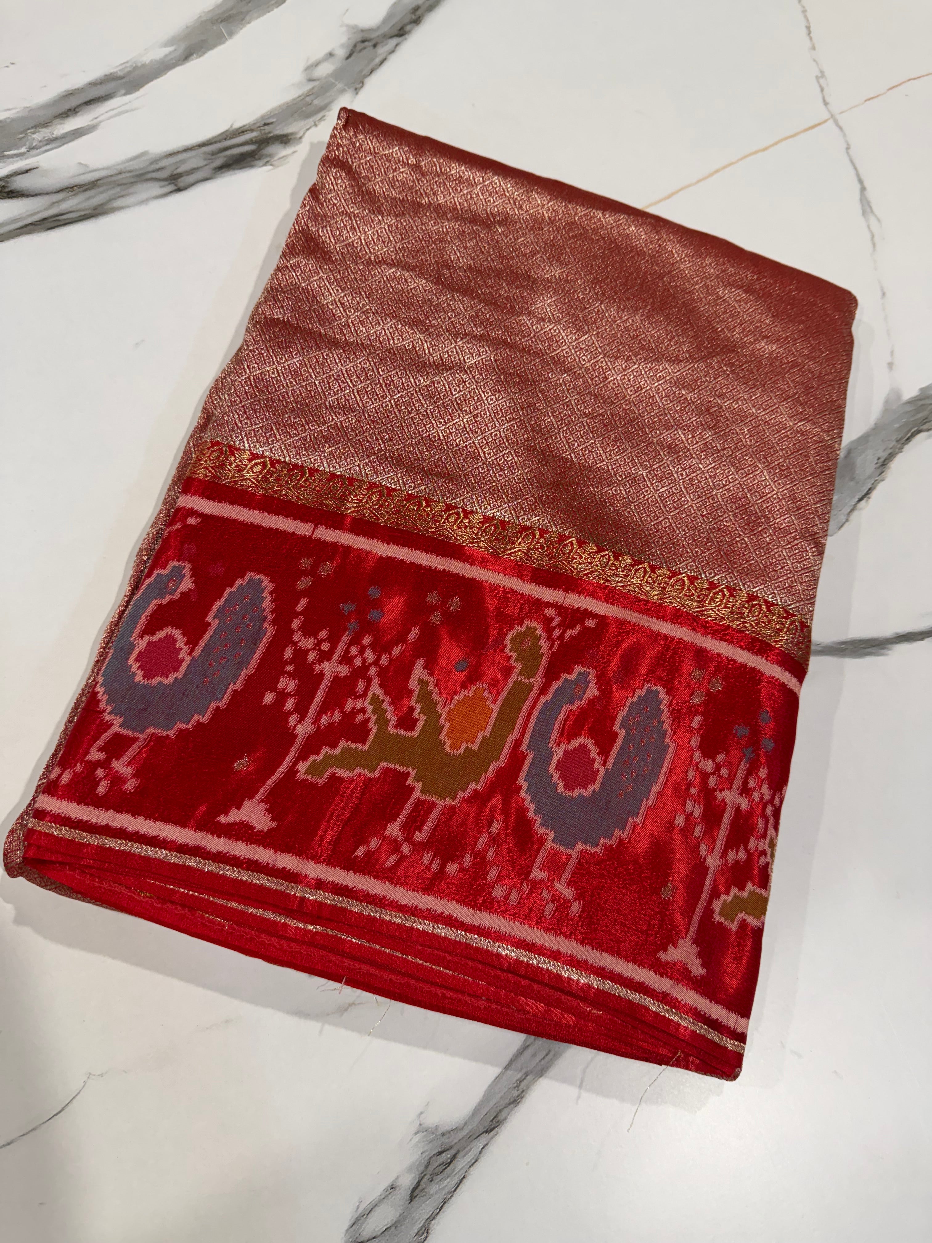 KT-5 Red colour kanchi tissue saree