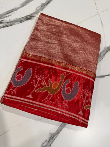 KT-5 Red colour kanchi tissue saree