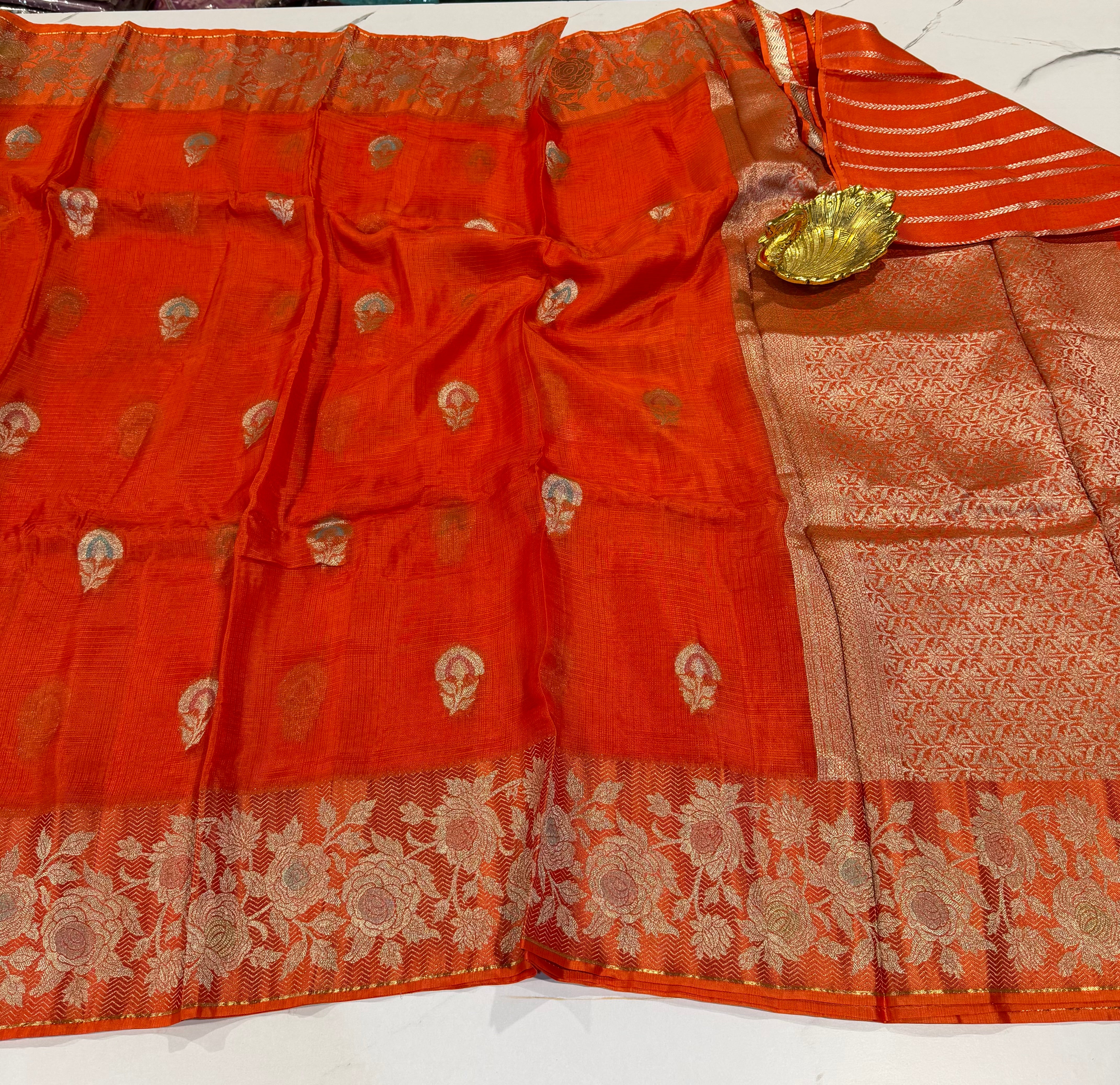 KM-47 orange saree Manipuri Kota silk