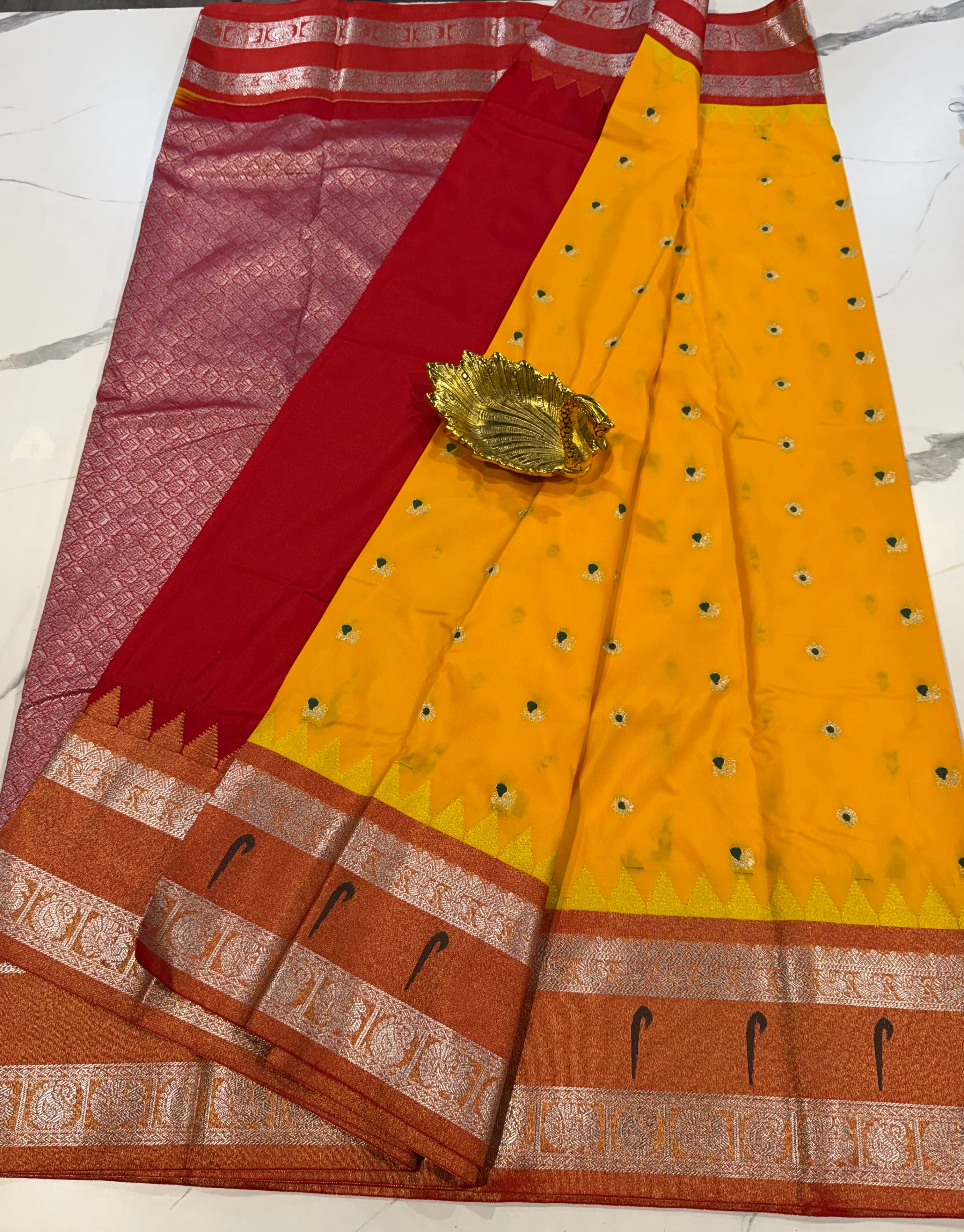 TS-3450 yellow Tissue Muniya Gadwal saree