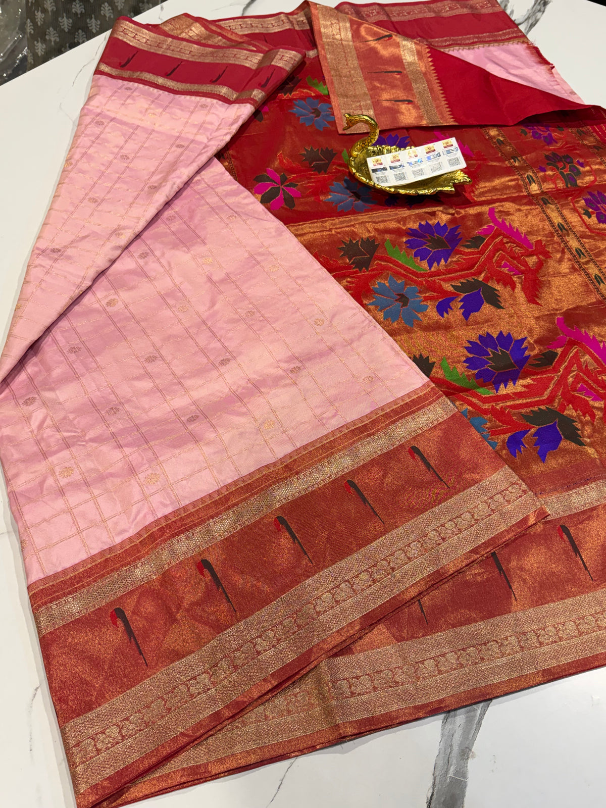 TMS-168 light baby pink Pure gadwal tissue saree