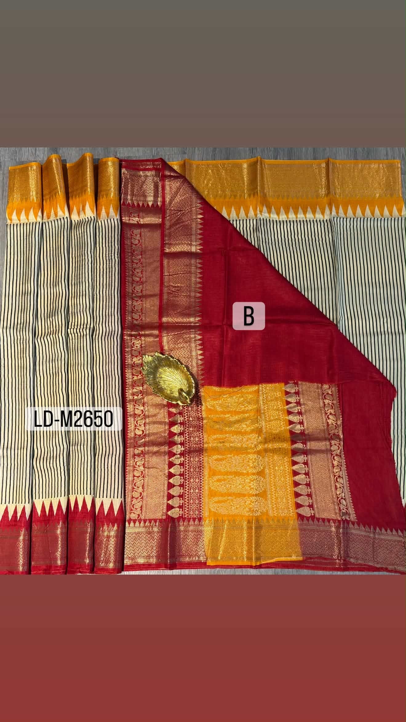 LD-M2650 cream stripes red n yellow  ganaga Jamuna saree
