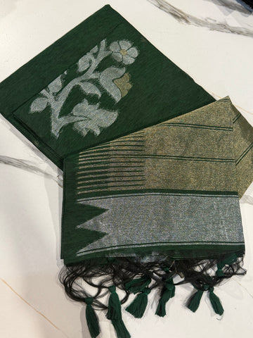 TL-1550 Green colour Linen jamdani floral saree