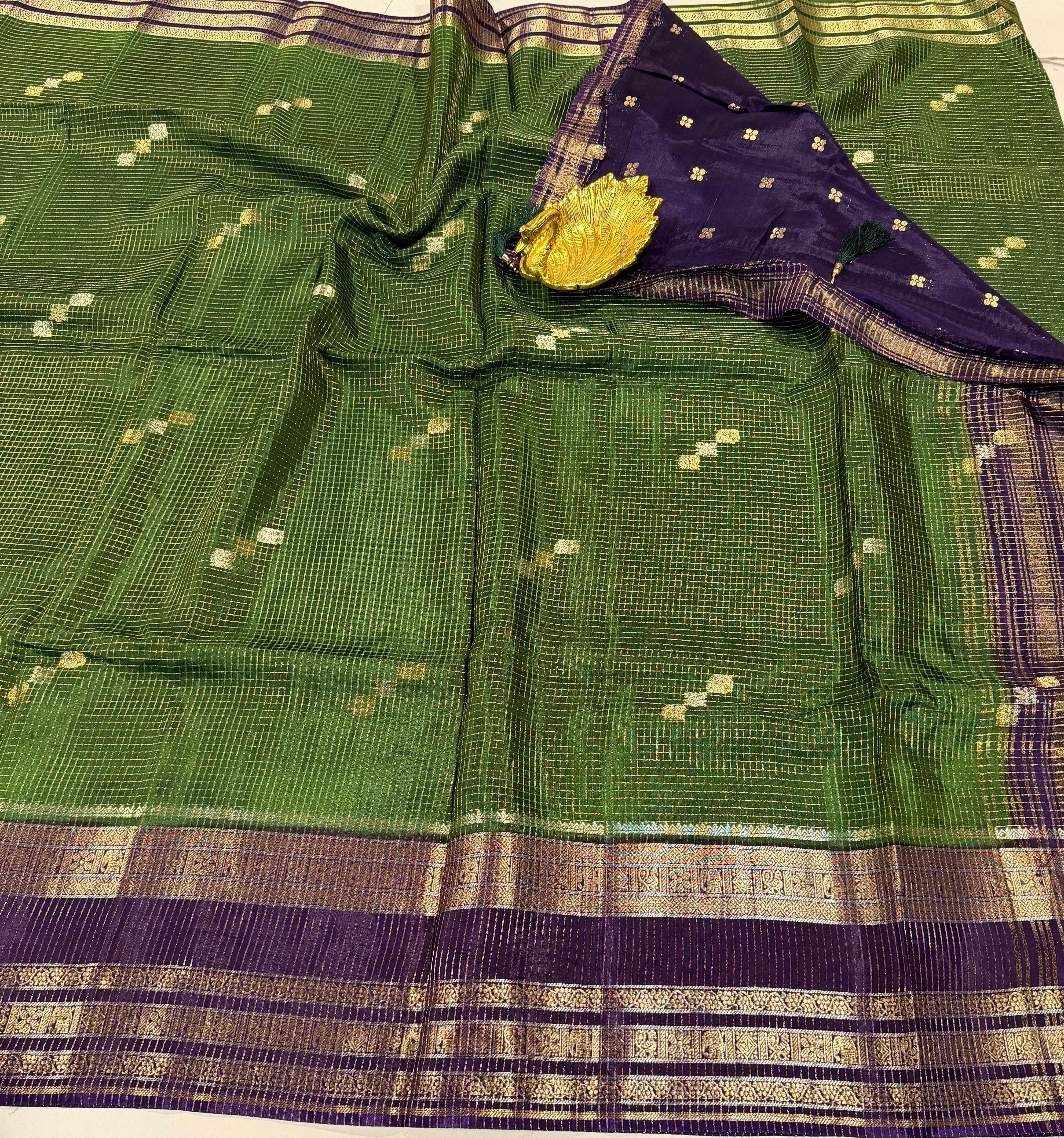 KS-23  Green n Naviblue saree vaira oosi Vintage Kanchi saree