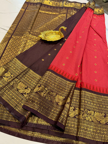 VG2 pink & brown semi Gadwal saree