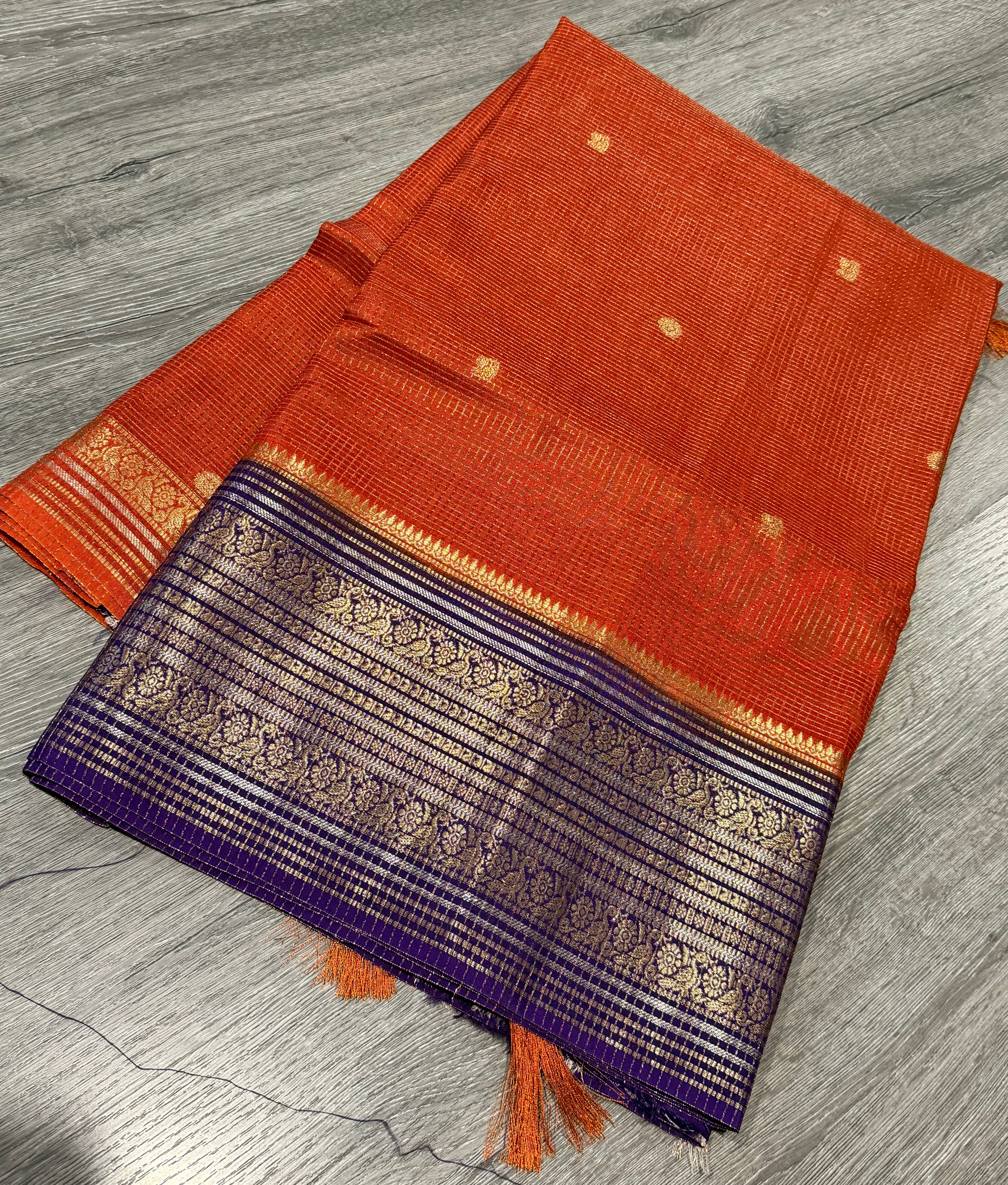 VKC2149BB- orange n brinjal Kanchi Brdr saree