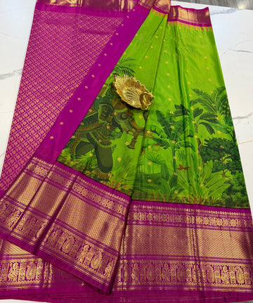 SGK-2997 Green n pink  gadwal Kalamkari saree