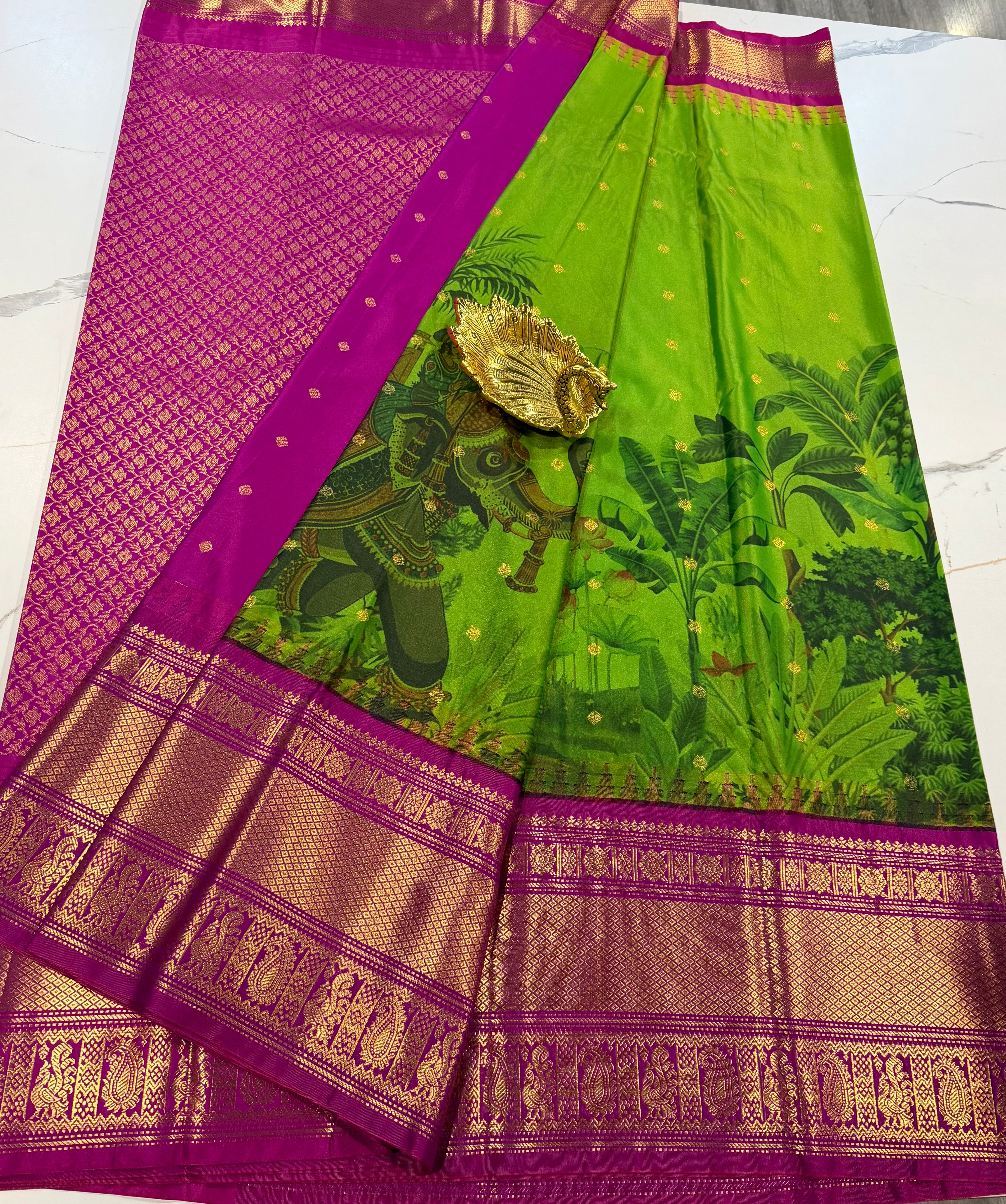 SGK-2997 Green n pink  gadwal Kalamkari saree