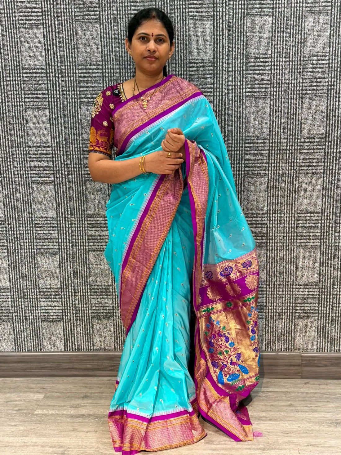 Narayanpet semi pattu saree  Ld-N9 skyblue n Magentha
