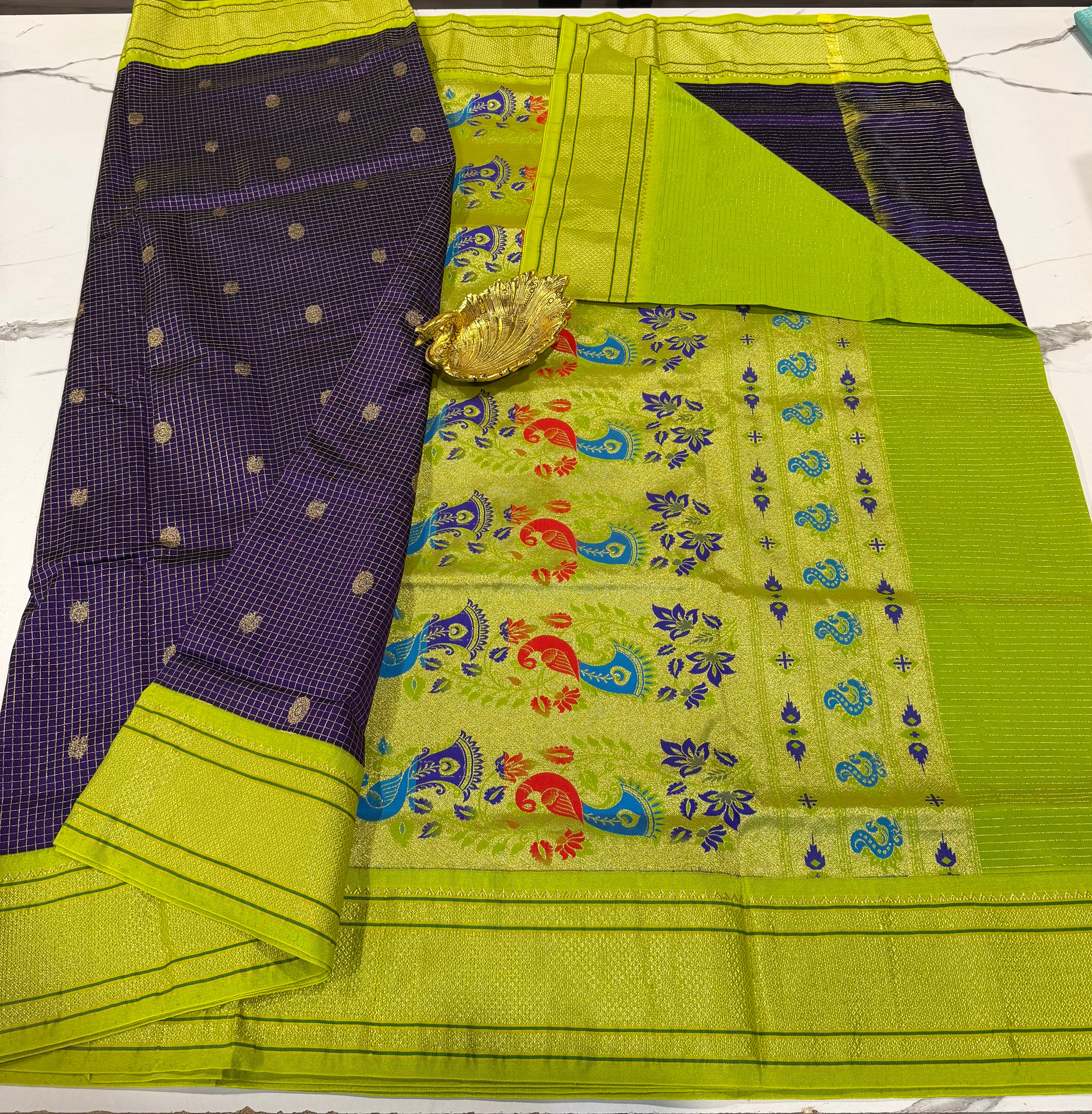 LD-NG25 brinjal and light green border saree