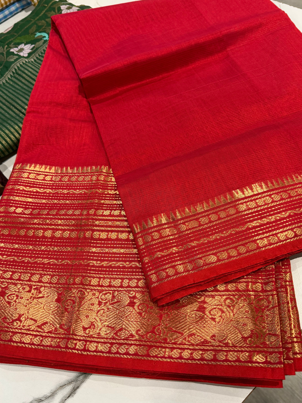 Red-3999 Red Colour Pure Handloom Mangalagiri Pattu saree