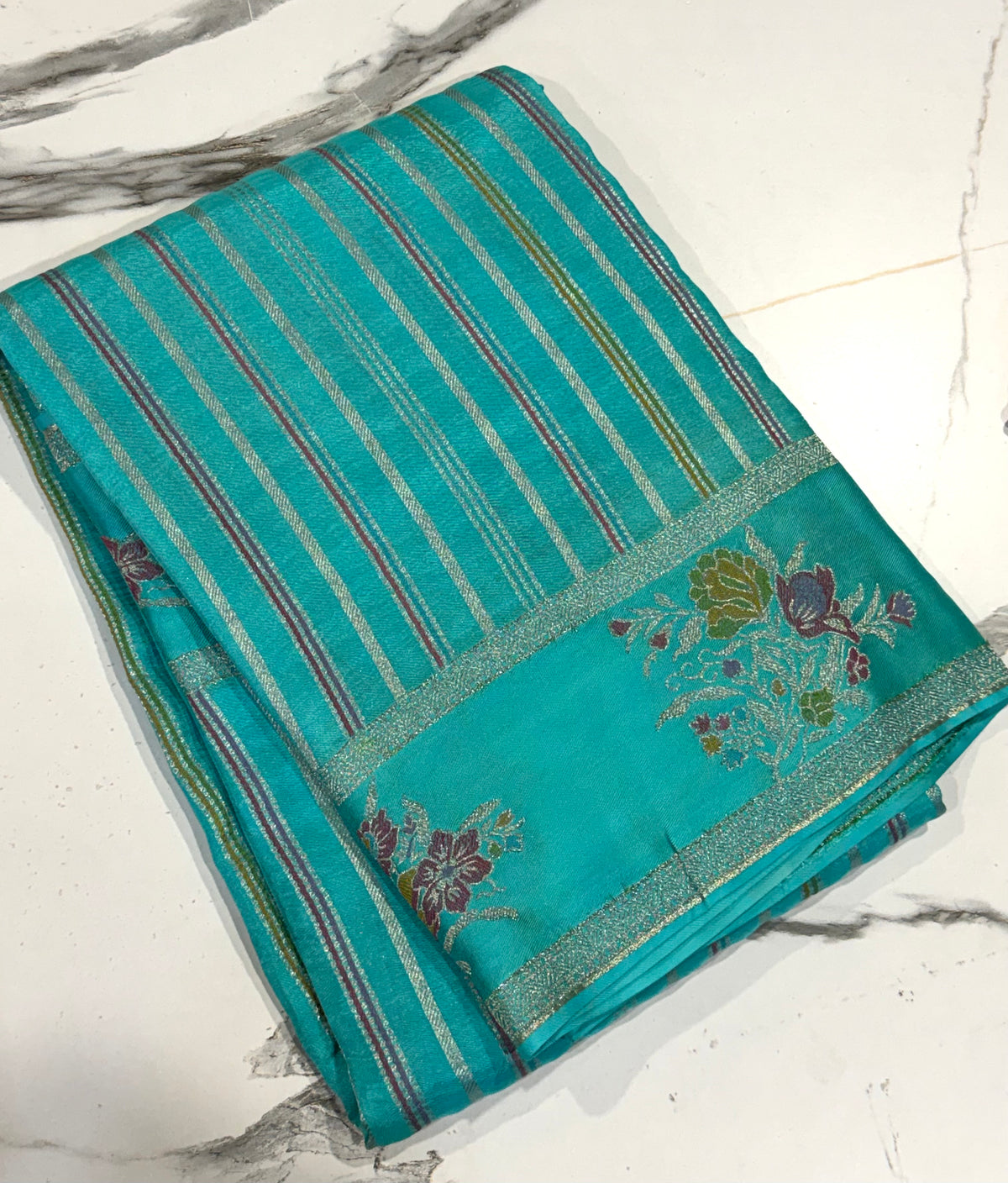 K-4850 skyblue kora banaras Mashru borders saree
