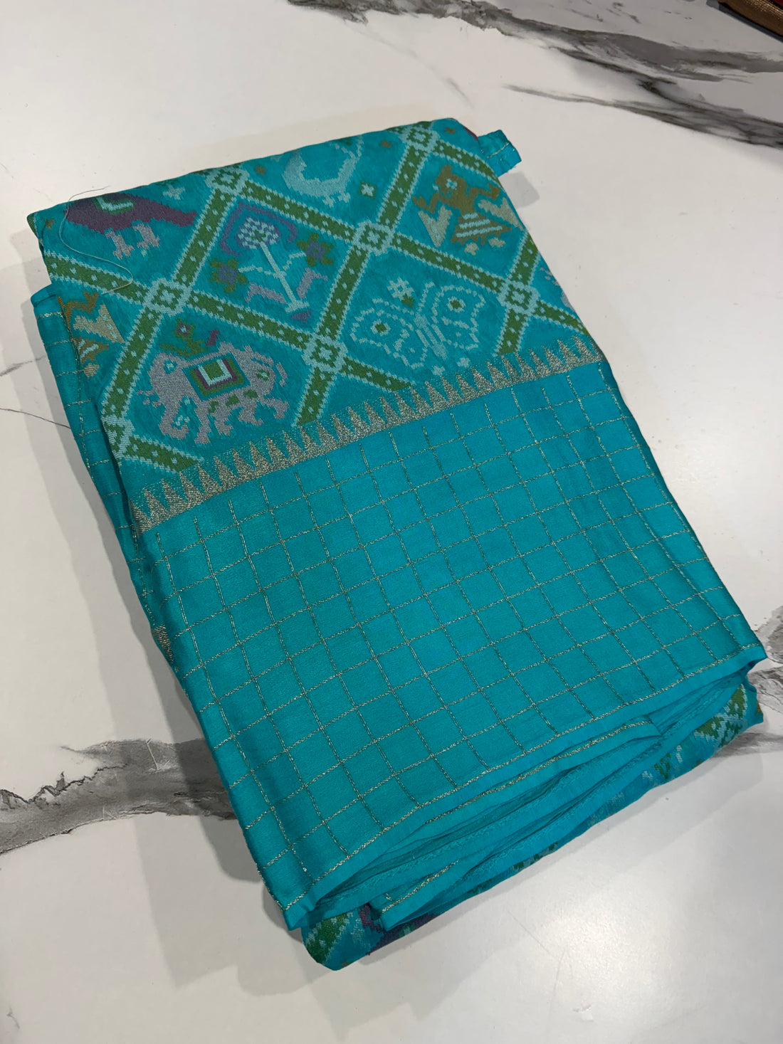 PT-46 sky Sky Blue  moonga crep patola saree