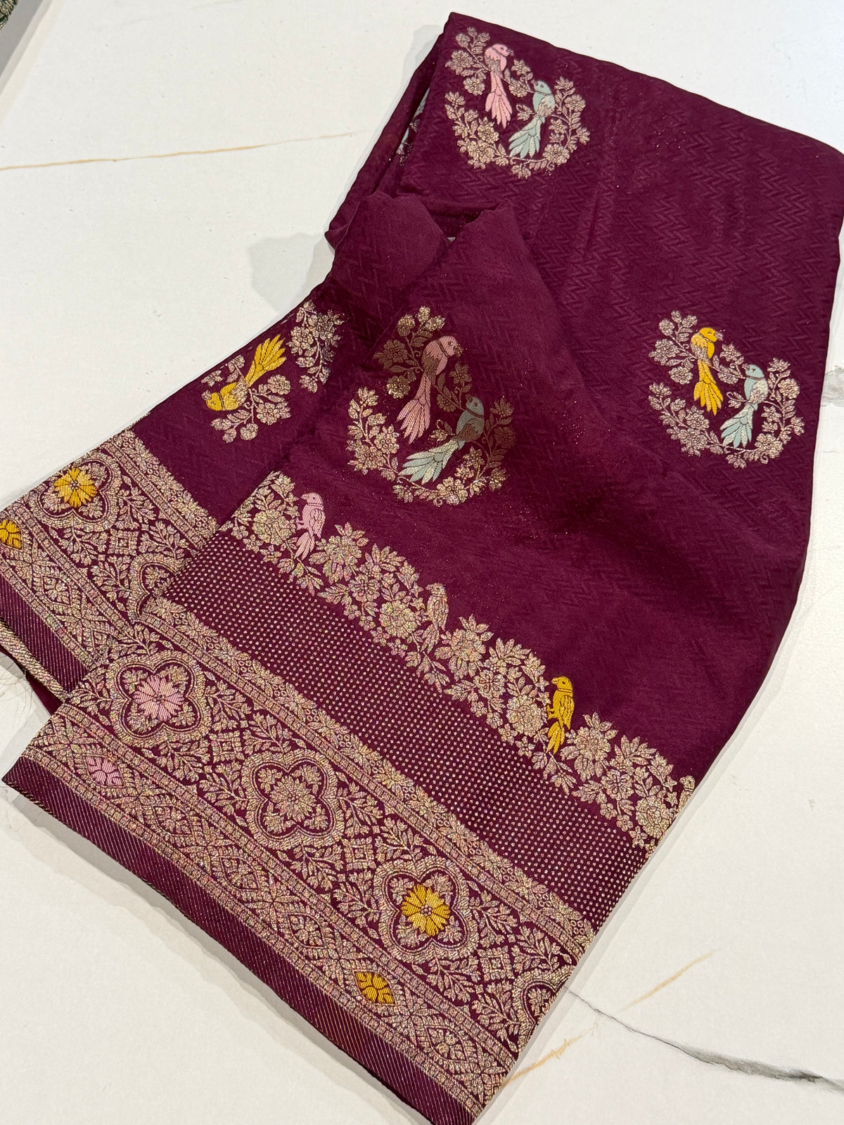 BS-1650 wine colour benny crepe saree