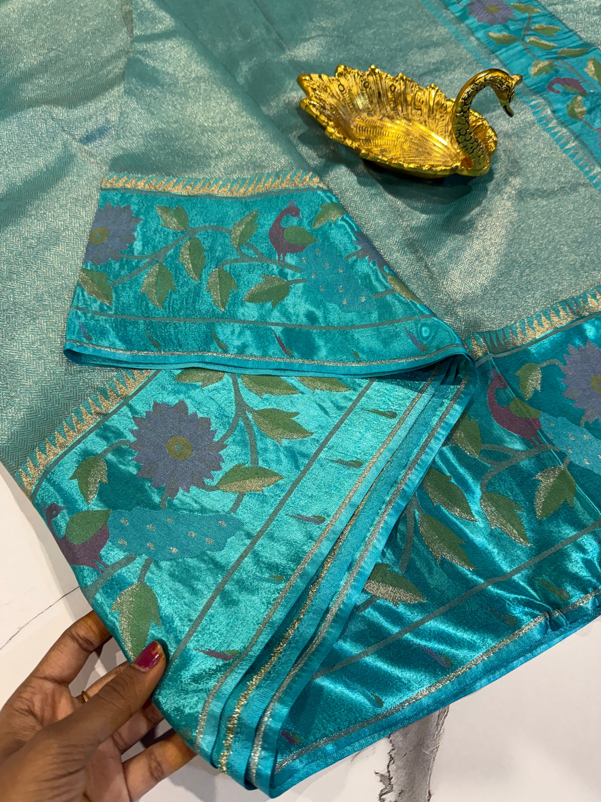 KT-53 skyblue colour kanchi paithani borders saree