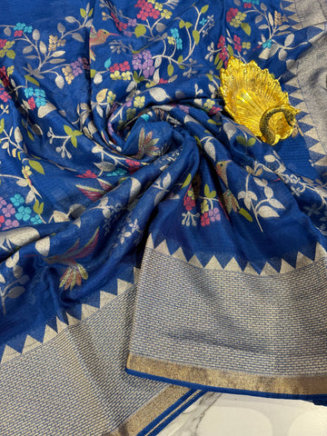 MZ-5900 Navy blue colour Manipuri Zari kota saree