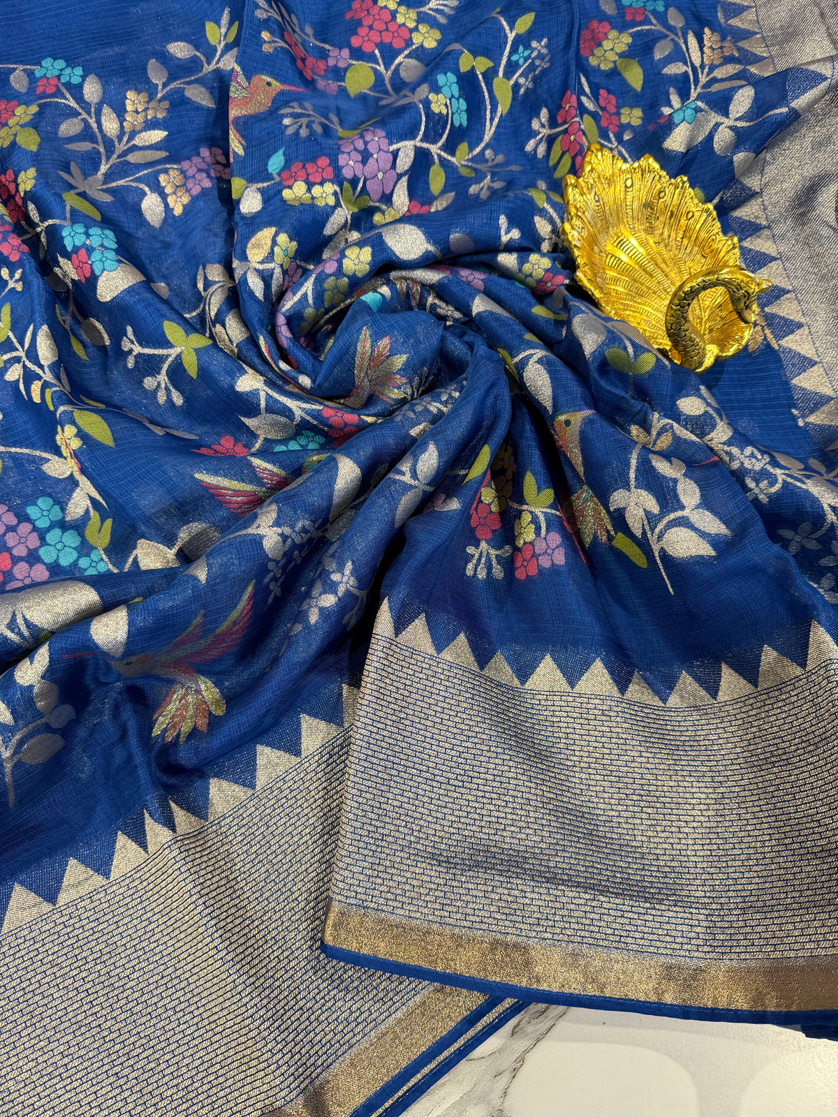 MZ-5900 Navy blue colour Manipuri Zari kota saree
