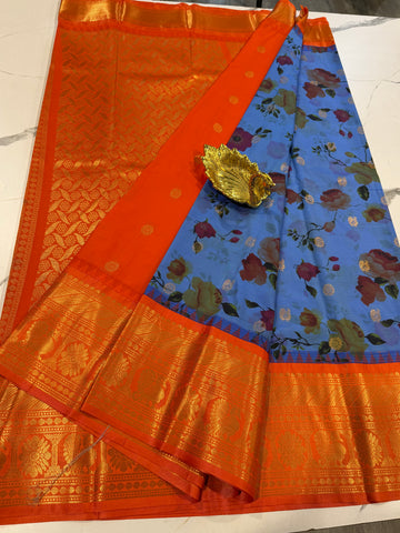 SGK-2997 Lavender n orange gadwal Kalamkari saree